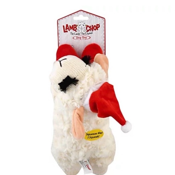 Lamb Chop Plush Dog Toy with Red Santa Hat - Picture 1 of 2